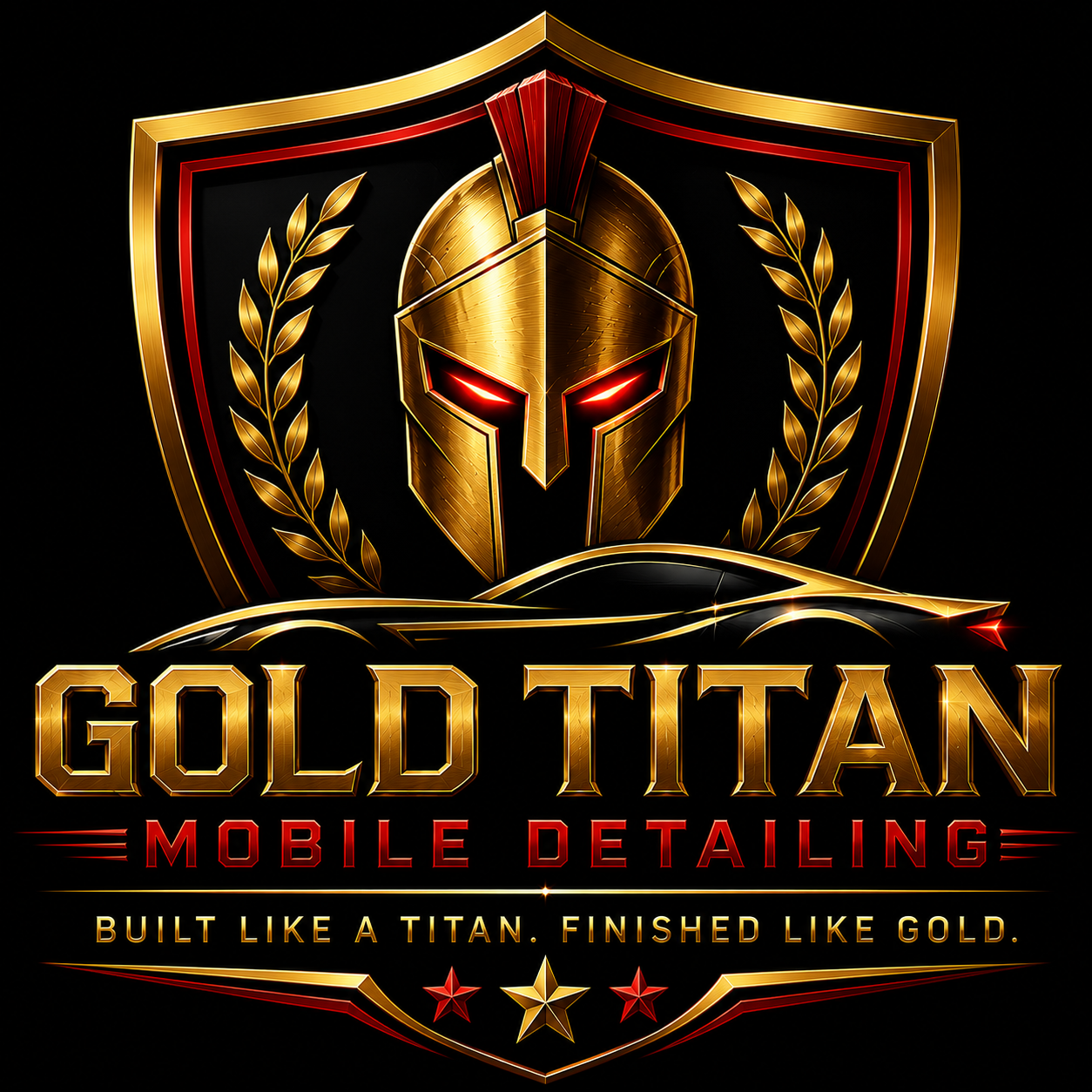 Gold Titan Mobile Detailing shield logo with red eyes